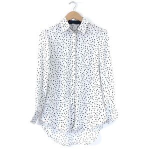 RACHEL ZOE White Black Heart Printed Mock Neck Ruffled Button Up Blouse XS